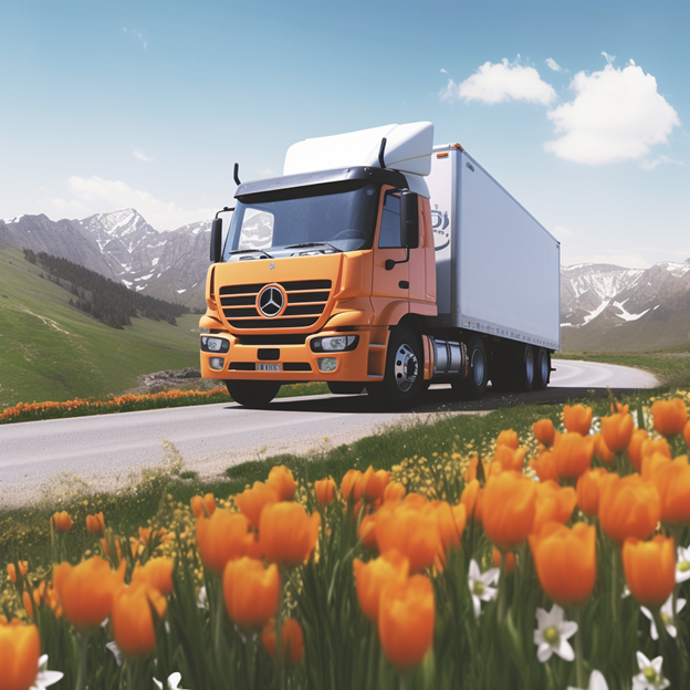 Truck in Flowers and Mountains